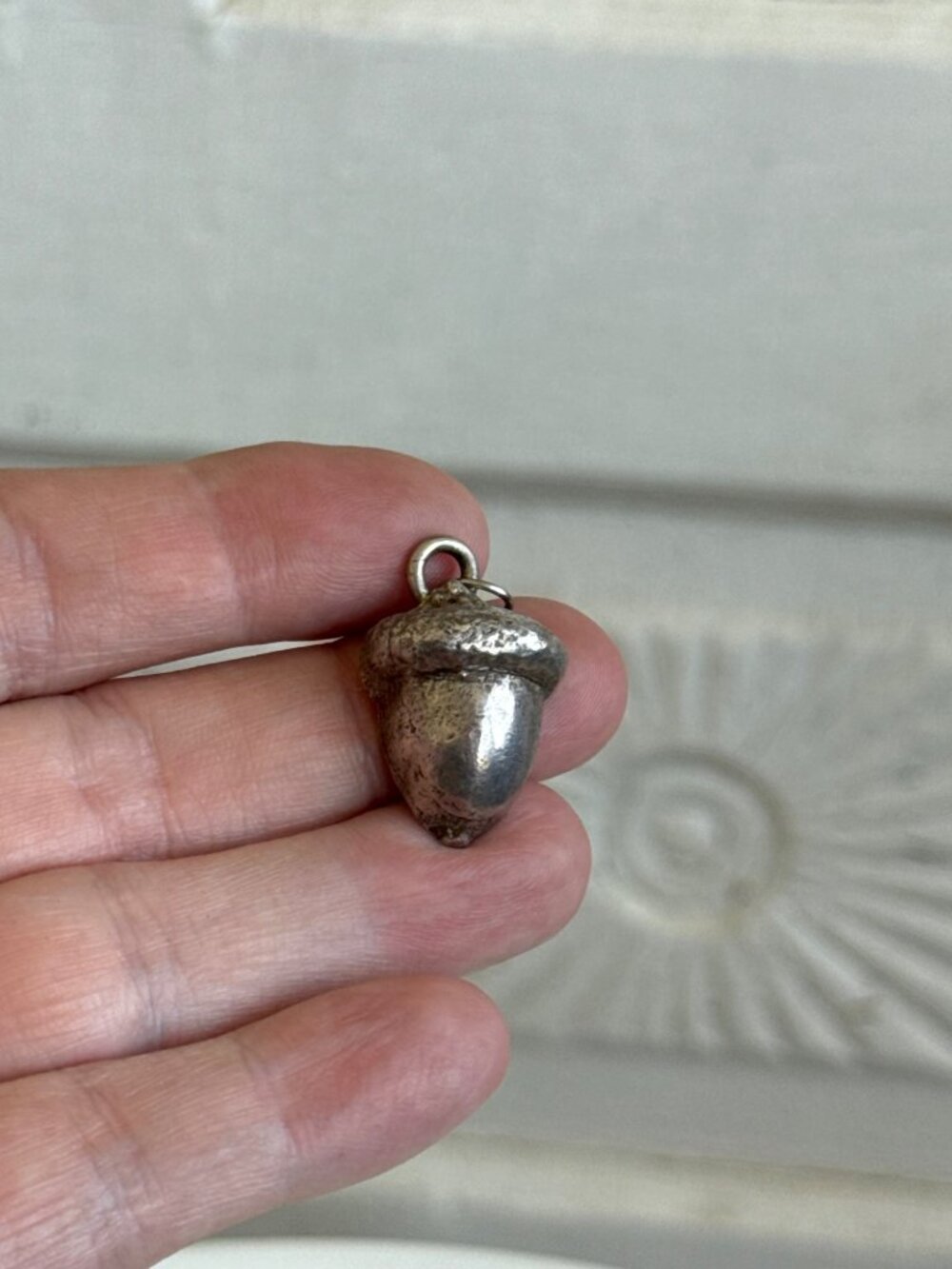 Antique 20's Cast Solid Sterling Silver Acorn Pendant Charm - Picture 6 of 8